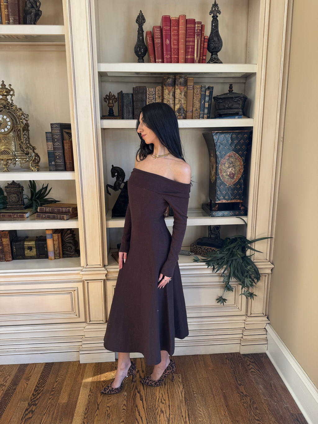 Brown Off The Shoulder Midi Dress  Styled Babes Store