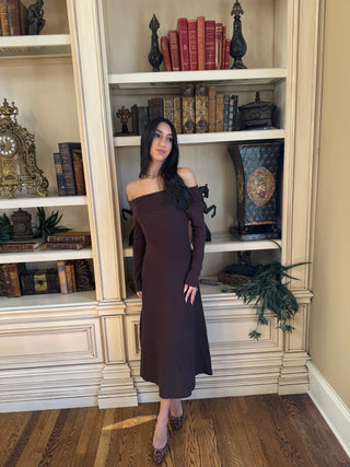 Brown Off The Shoulder Midi Dress