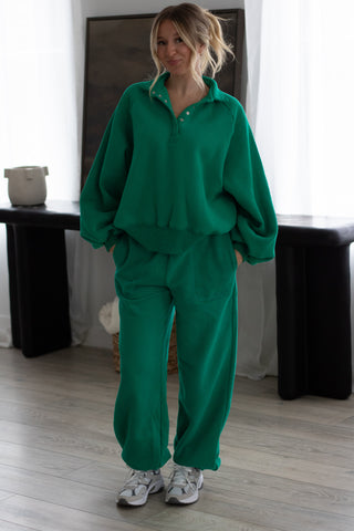 Green Snap Button Collared Sweatshirt