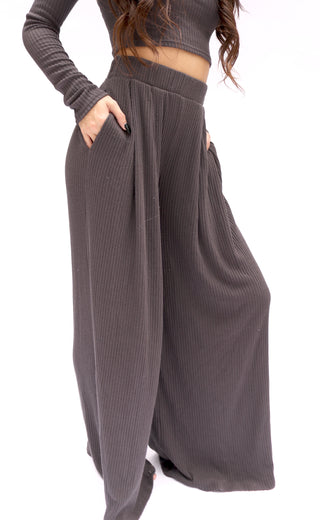 Cozy Charcoal Wide Leg Pants