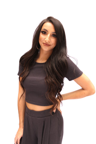 Cozy Charcoal Short Sleeve Top
