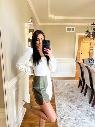 Color Block Faux Leather Skirt