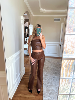 Brown Faux Leather Tube Top