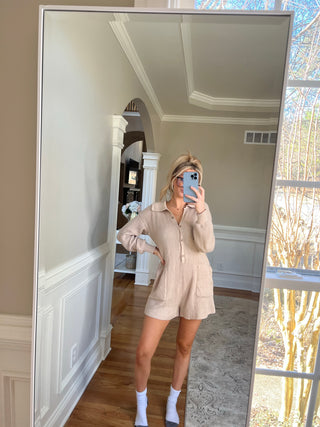 Long Sleeve Button Down Sweater Romper